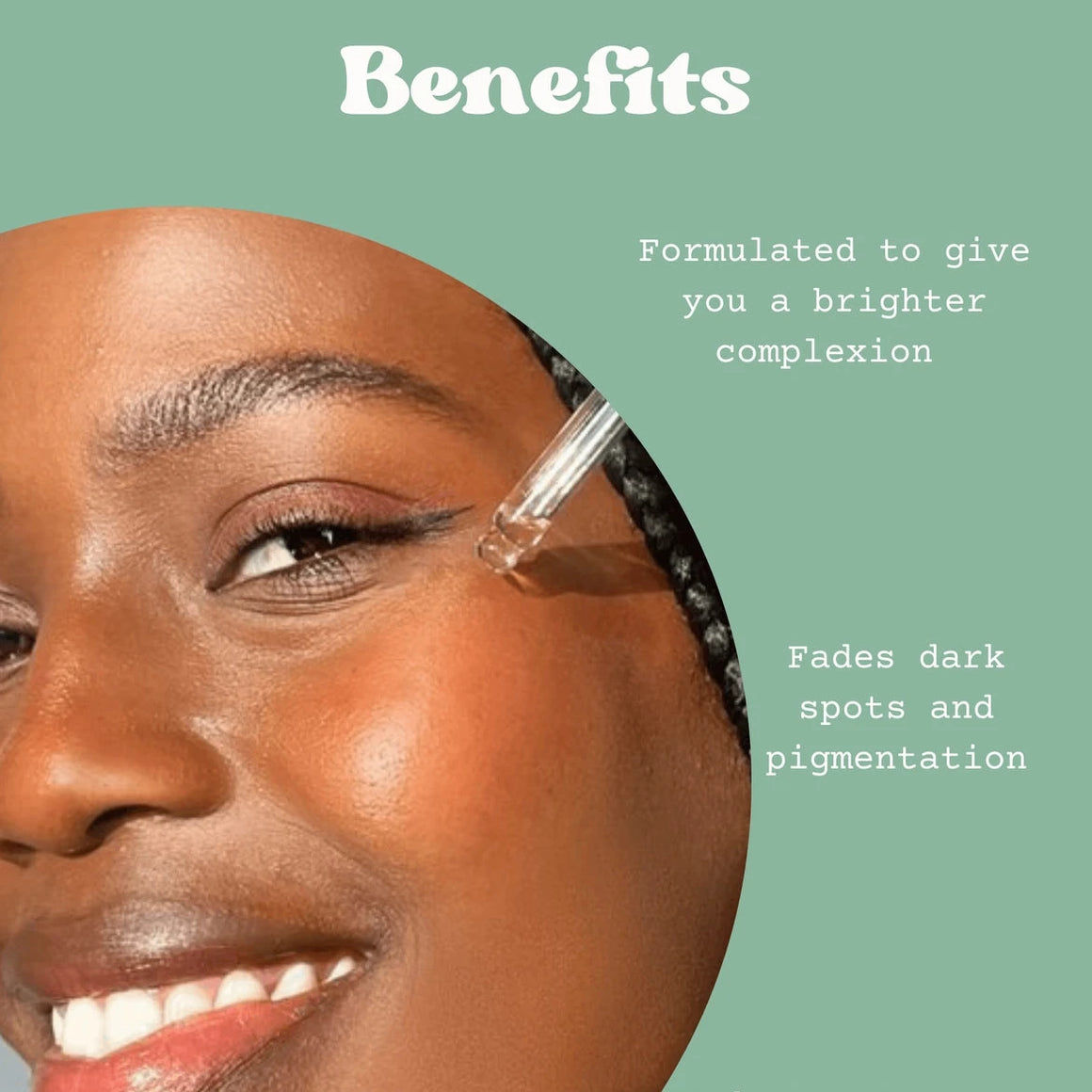 Woman applying Glow Serum for brighter complexion, showcasing benefits like fading dark spots and pigmentation.