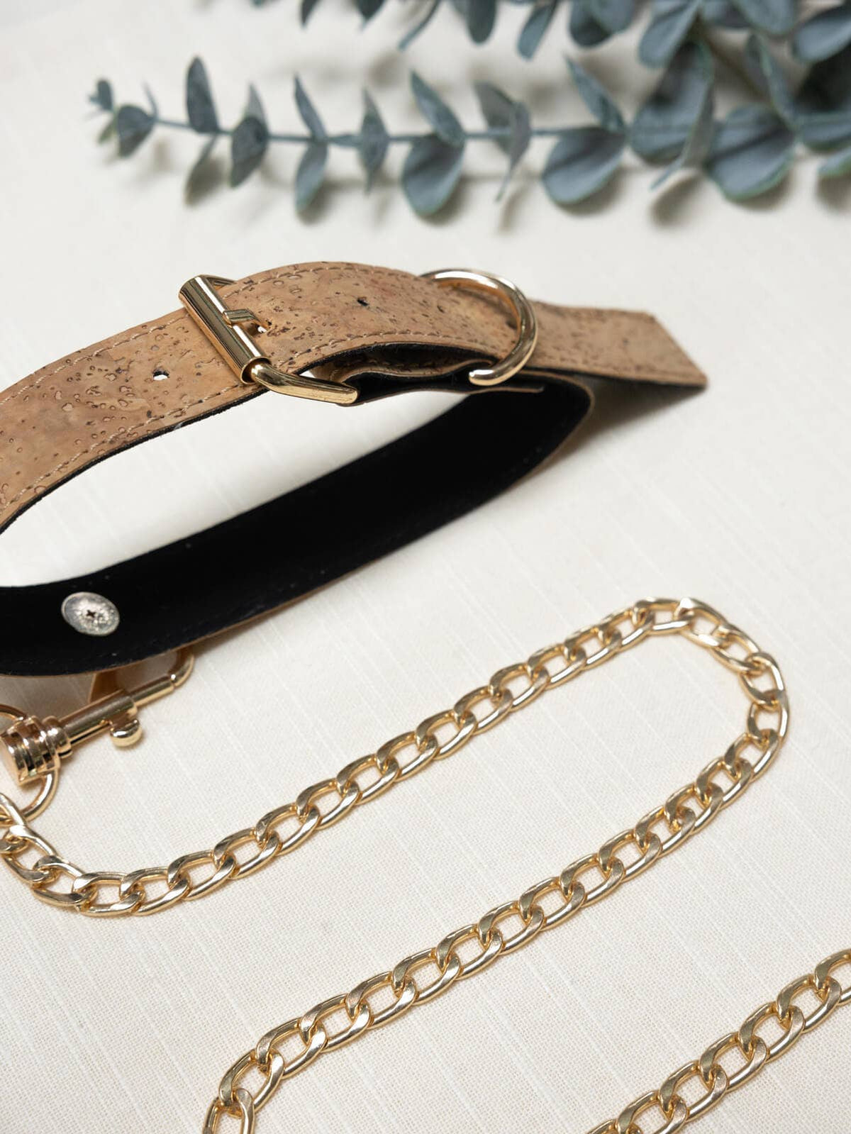 Camellia ~ Cork Leather Bondage Choker with Leash