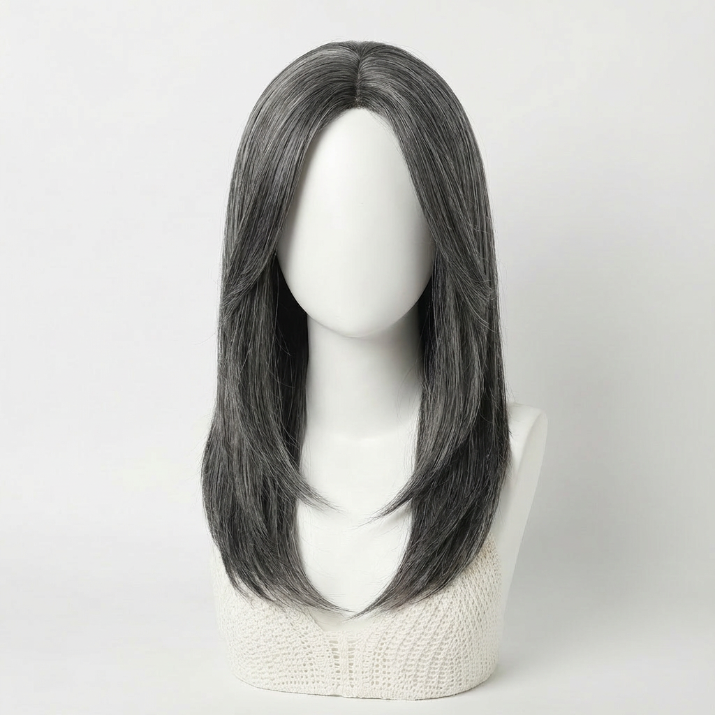 Dixie Dark Grey Layered Wig showcasing a sophisticated shoulder-length style with subtle dimension.