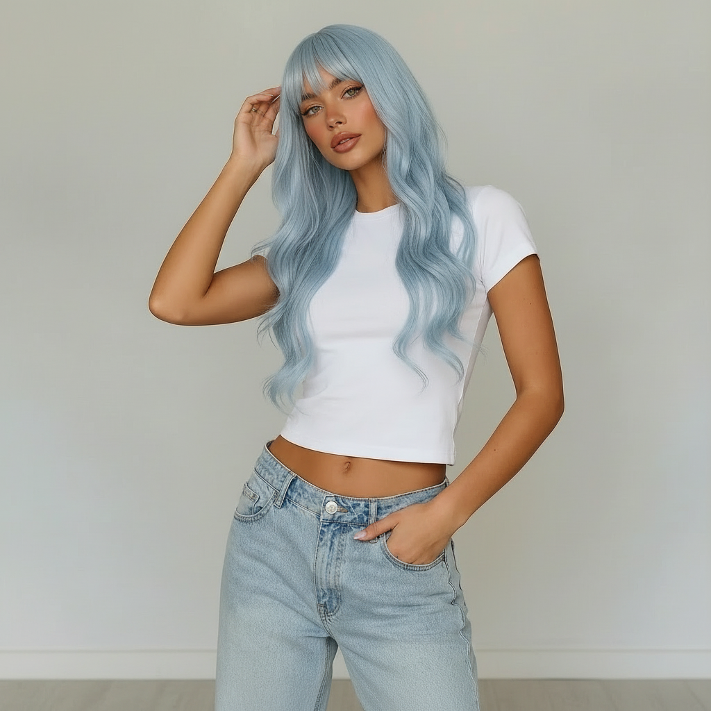 "Azura" - Long Light Pastel Blue Wig