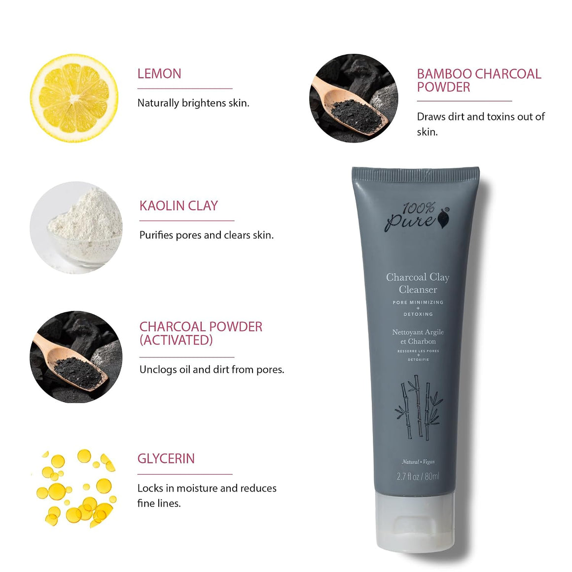 Charcoal Clay Cleanser - 100% Pure