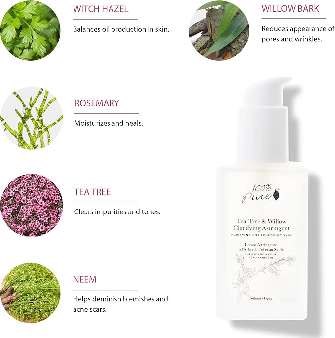 Tea Tree & Willow Clarifying Astringent 118ml - 100% Pure