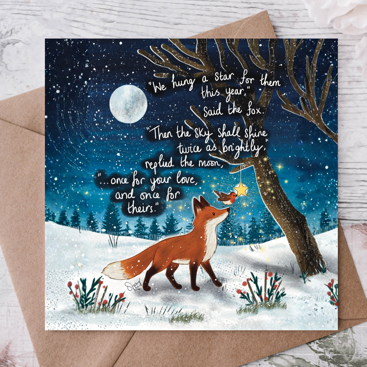 "Twice As Bright" - Christmas Card by Fox Under The Moon