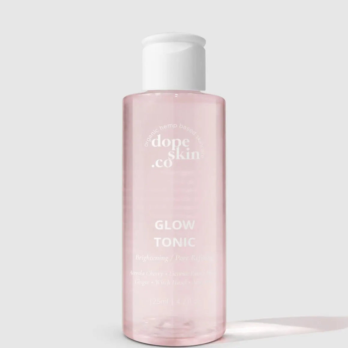 Glow Tonic brightening toner bottle by Dope Skin, designed for luminous and even skin.