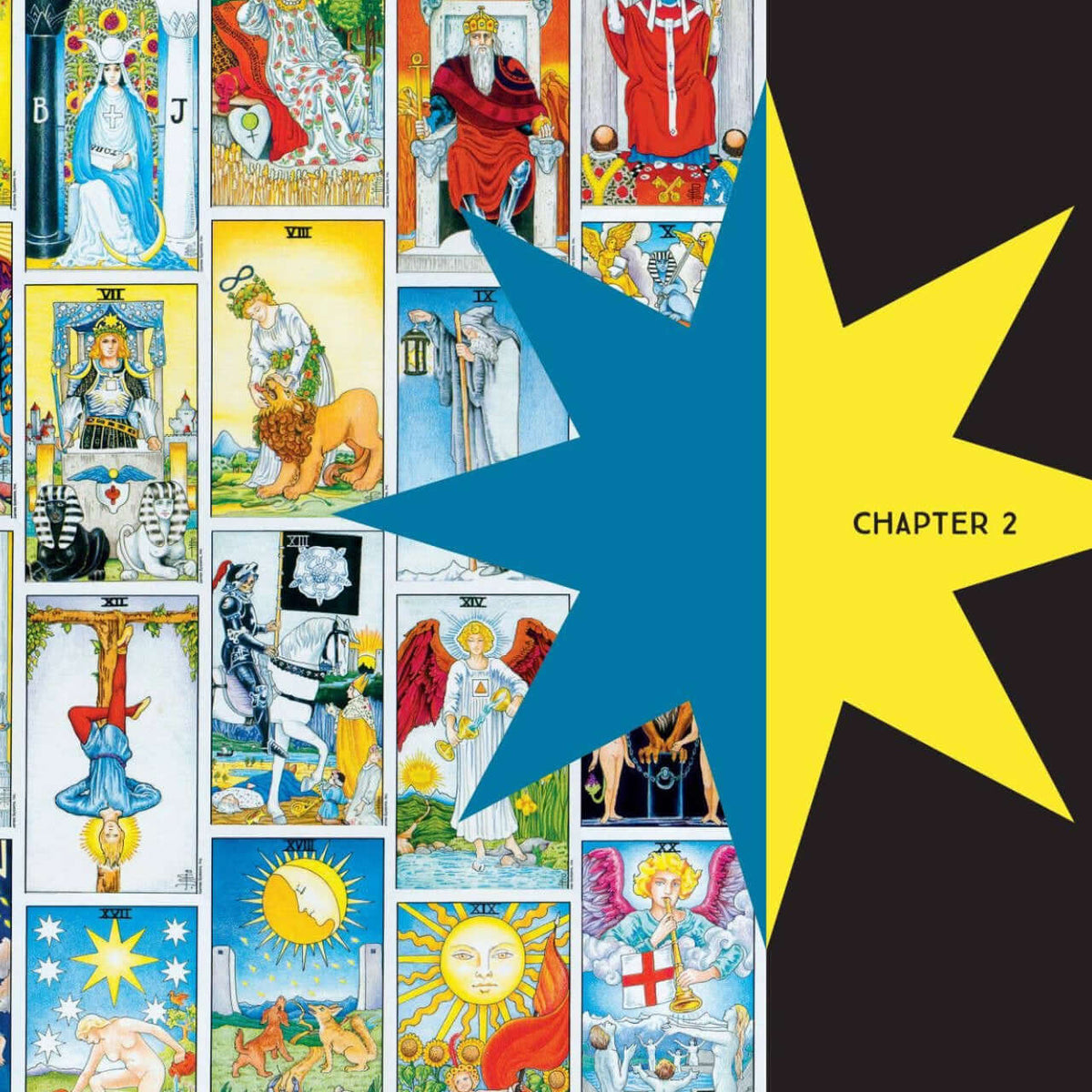 Page from a book or guide titled 'Major Arcana Symbols' with colorful tarot card illustrations on a black background.