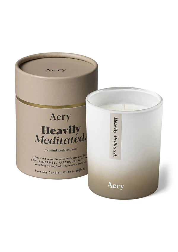 HEAVILY MEDITATED SCENTED CANDLE - FRANKINCENSE PATCHOULI AND THYME PLAIN BACKGROUND