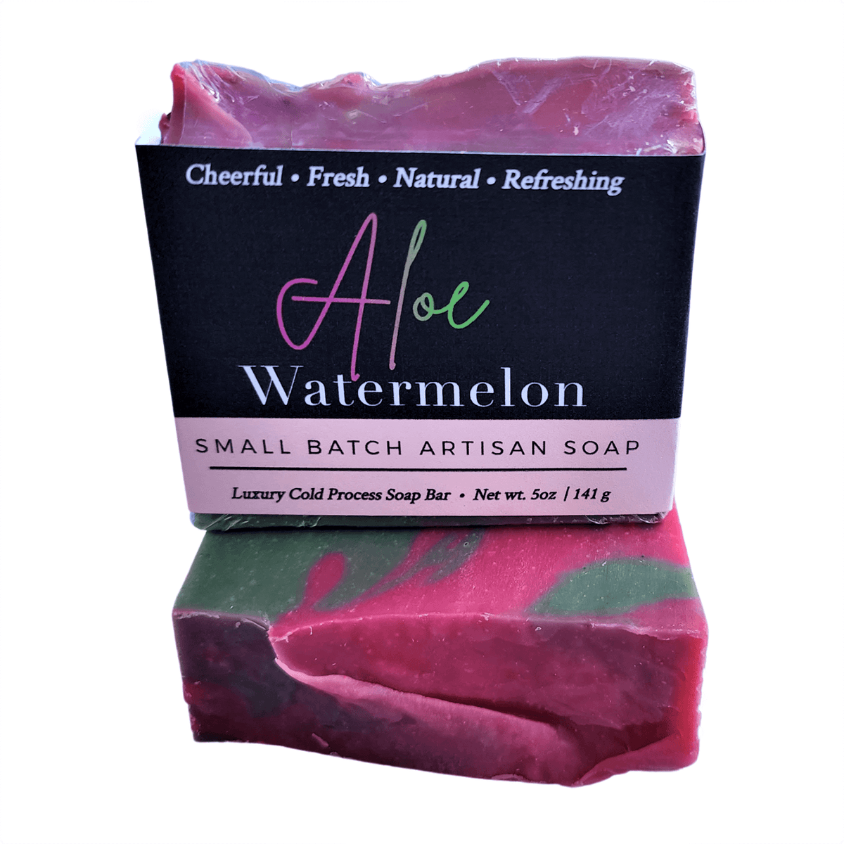 Aloe Watermelon Soap Bar - Soap Boutique in vibrant colors with handcrafted marbled design, perfect for refreshing showers.