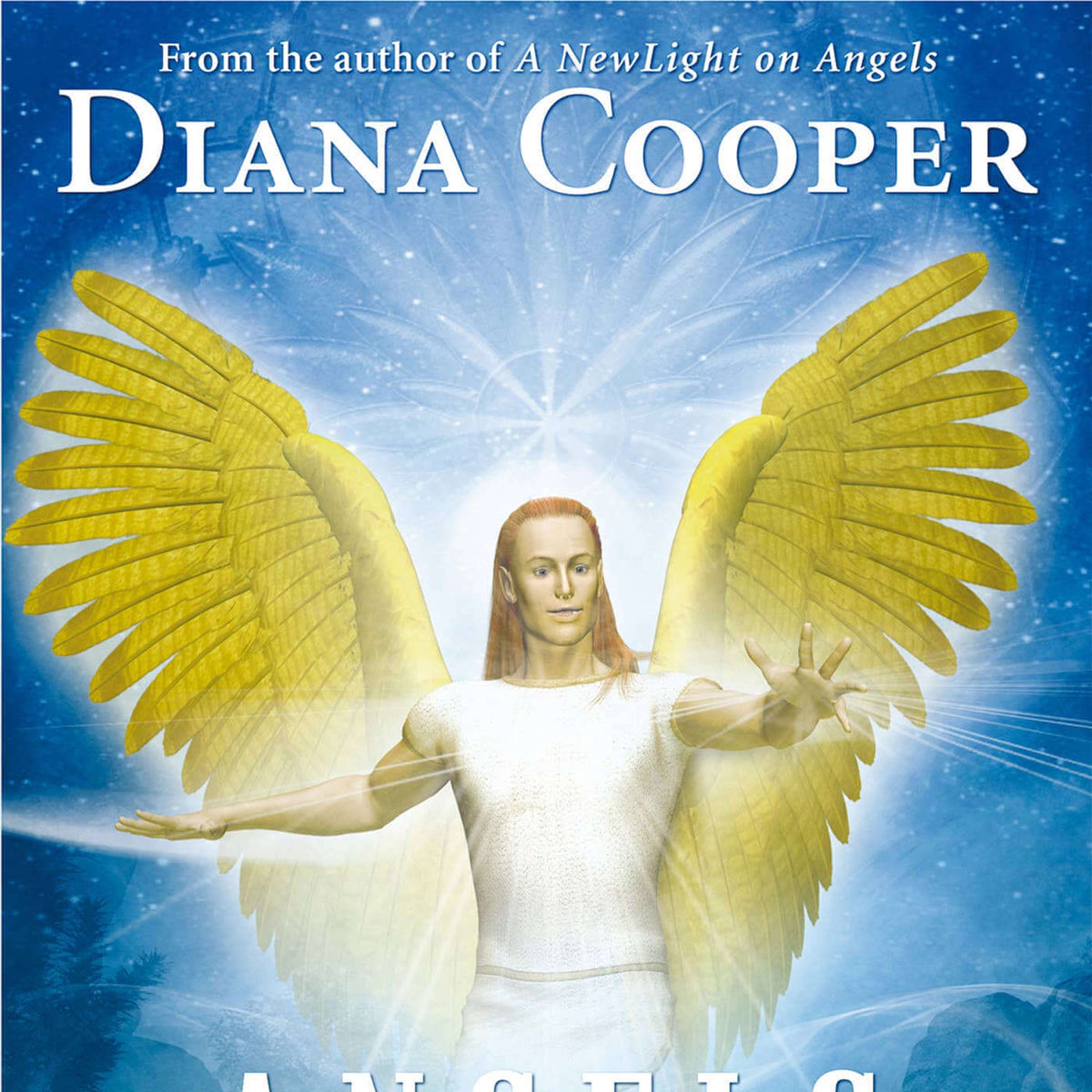 Book cover of 'Angels of Light Cards' by Diana Cooper featuring an angel with outstretched wings against a blue sky.