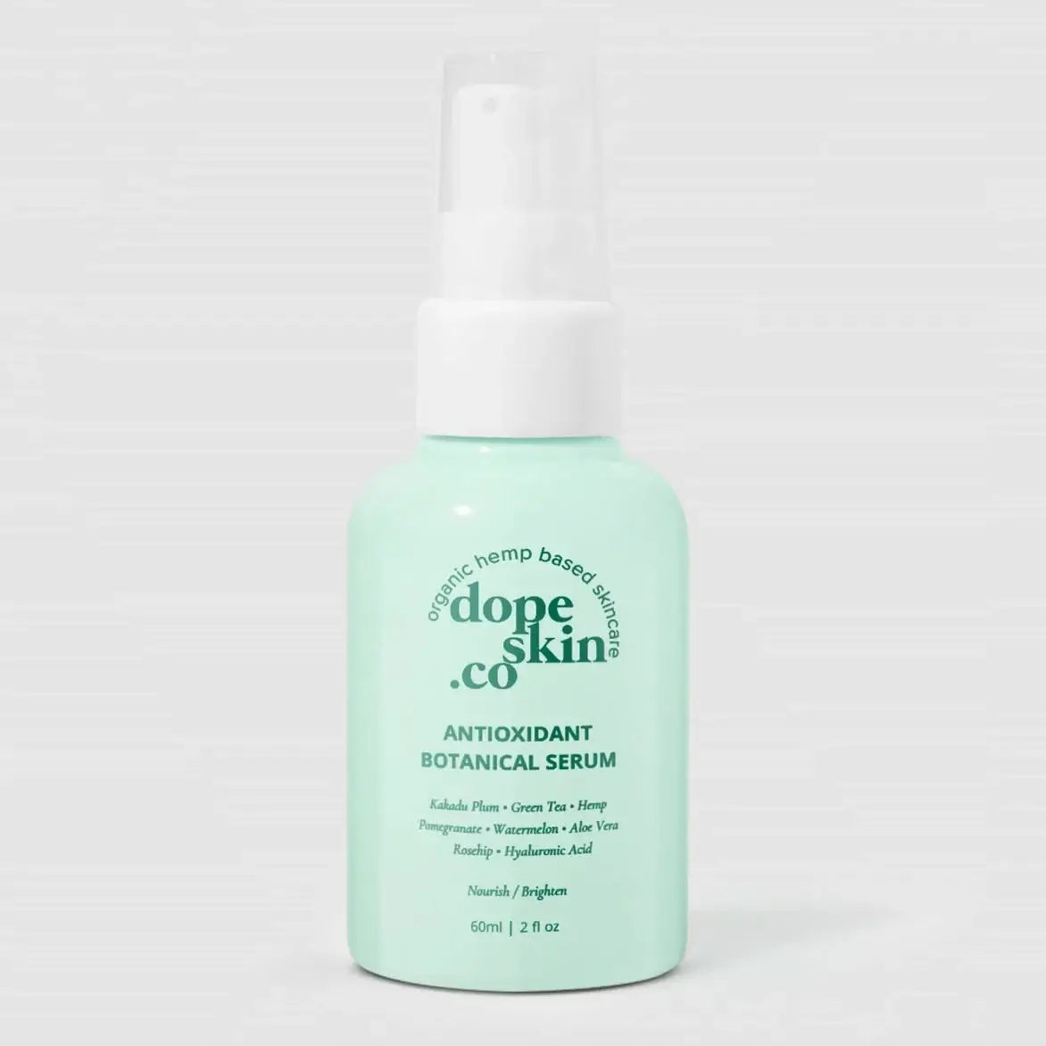 Skincare serum bottle labeled 'dope skin co.' on a white background