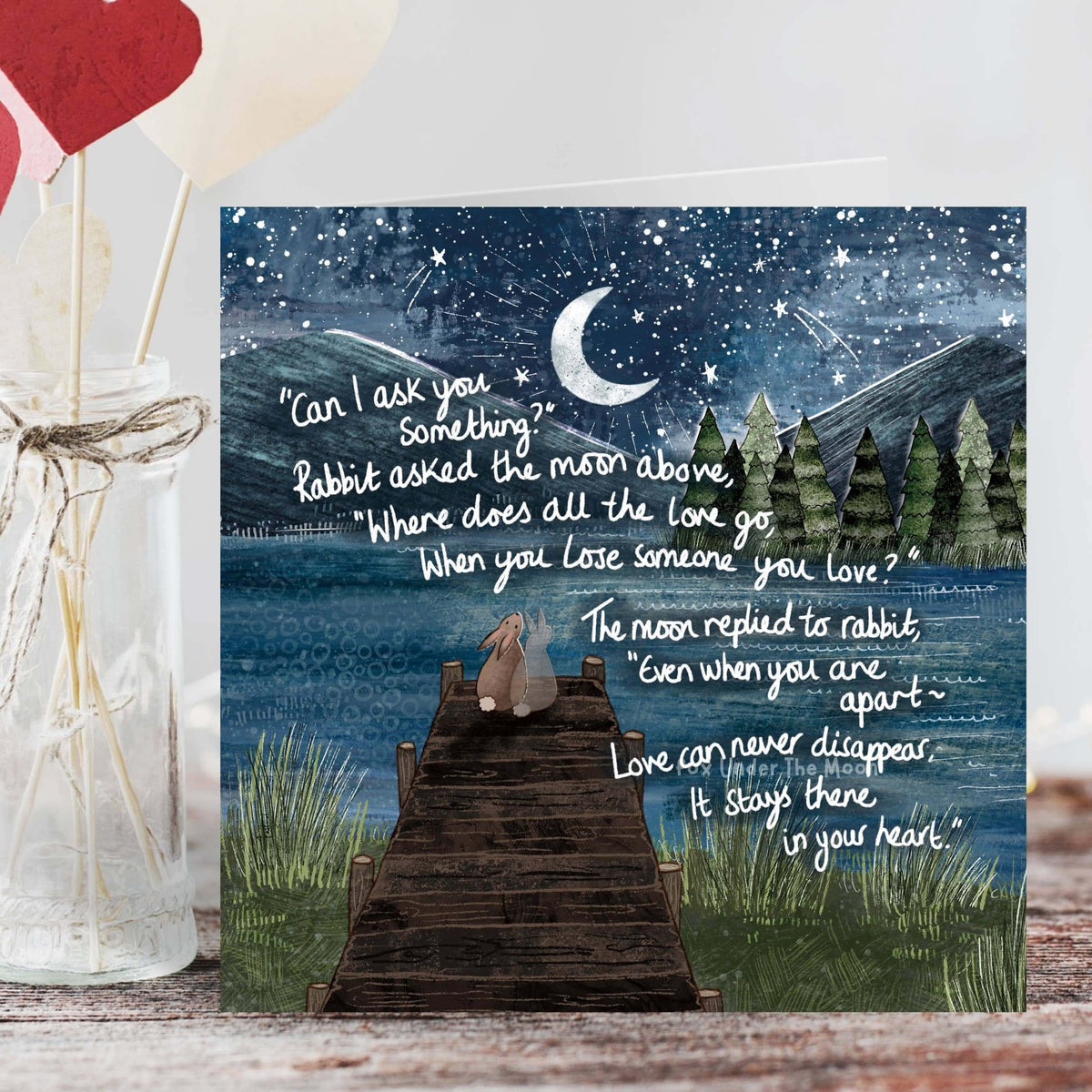 'Apart' - Greeting Card by Fox Under The Moon featuring artwork of a rabbit and heartfelt message about love.