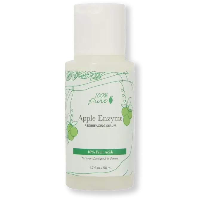 Apple Enzyme Resurfacing Serum - 100% Pure, a skincare product with 10% fruit acids for smoother, radiant skin.