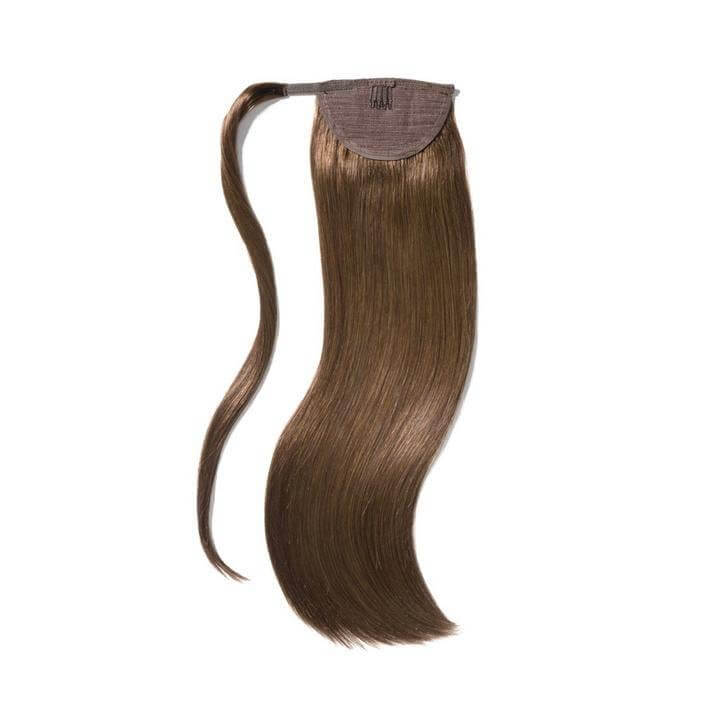 Auburn brown ponytail hair extension - 20-inch silky straight design for instant length and volume.