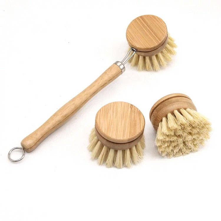 Bamboo Sisal Dish Brush - Smile Boutiques, eco-friendly cleaning tool with bamboo handle and plant-fiber bristles