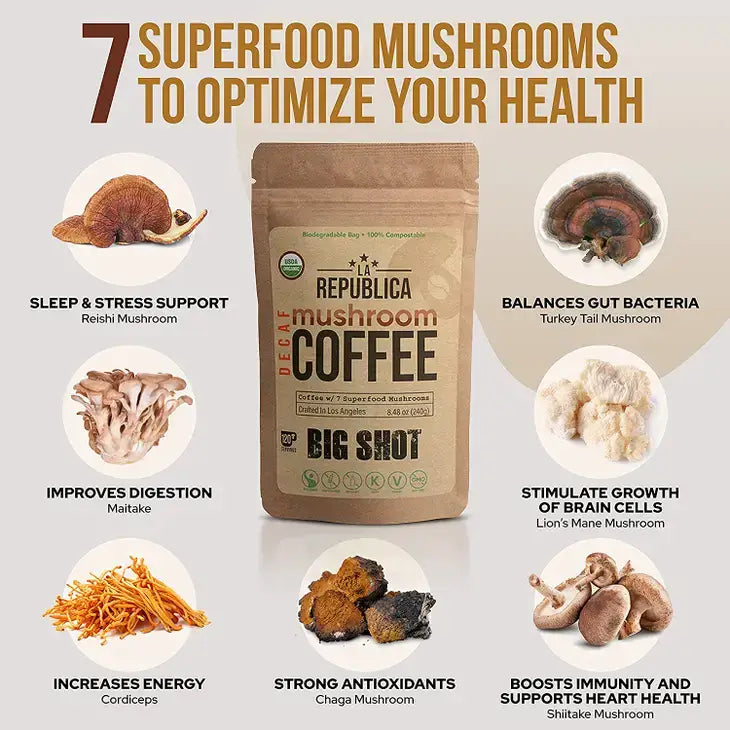 Big Shot instant Decaf 7 mushroom coffee 240g - La Republica
