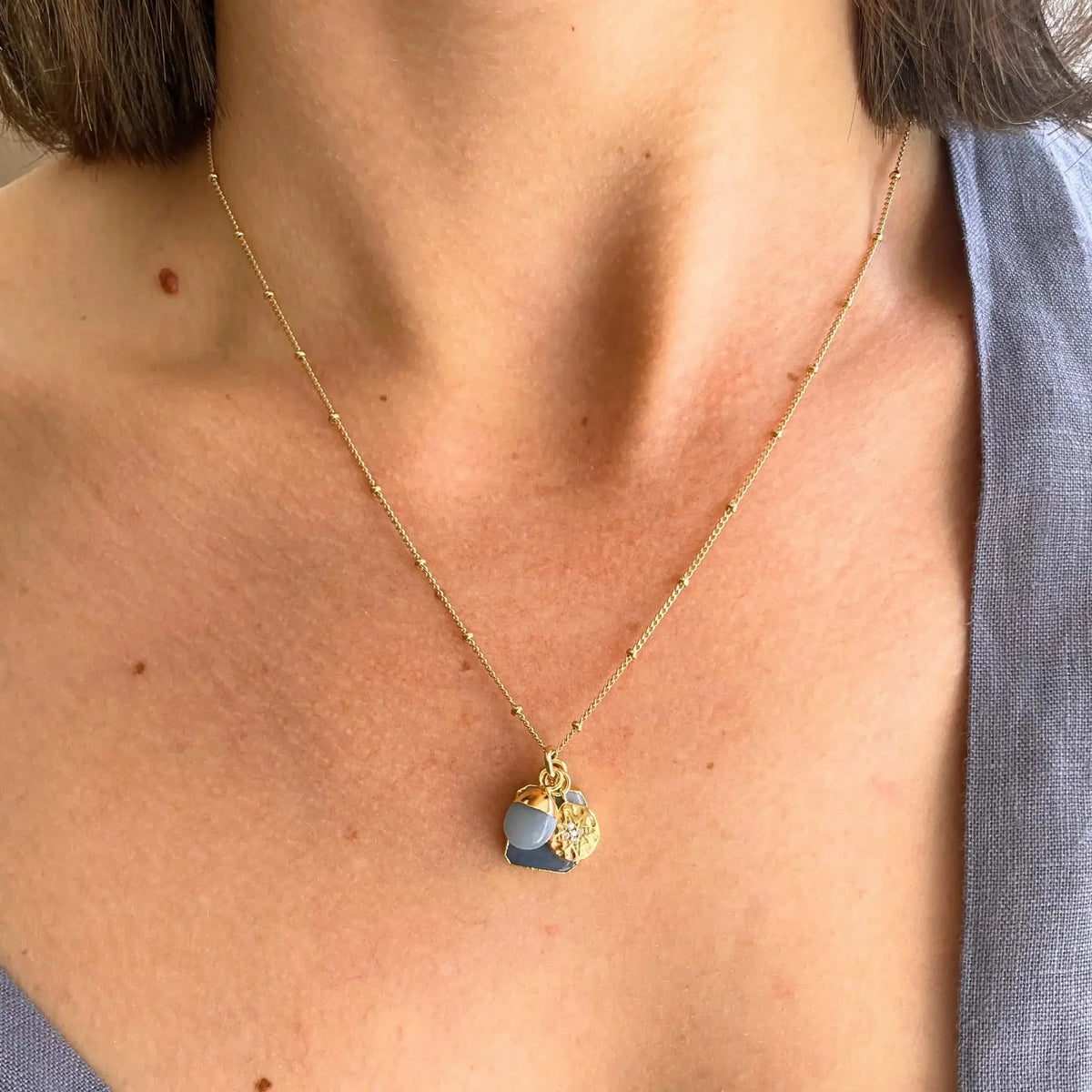 Blue Opal Gem Slice Triple Necklace - Purity (Silver)