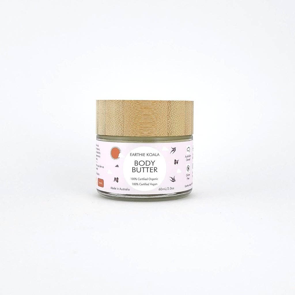 Body Butter 60ml - Earthie Koala jar with natural wooden lid, perfect for deep hydration and skin nourishment.