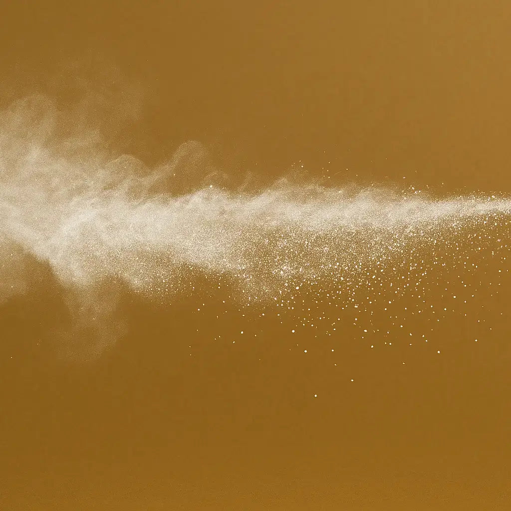 White powder cloud on a brown background
