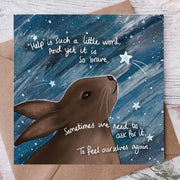 "Brave" - Greeting Card by Fox Under The Moon featuring artwork of a rabbit and an encouraging message.
