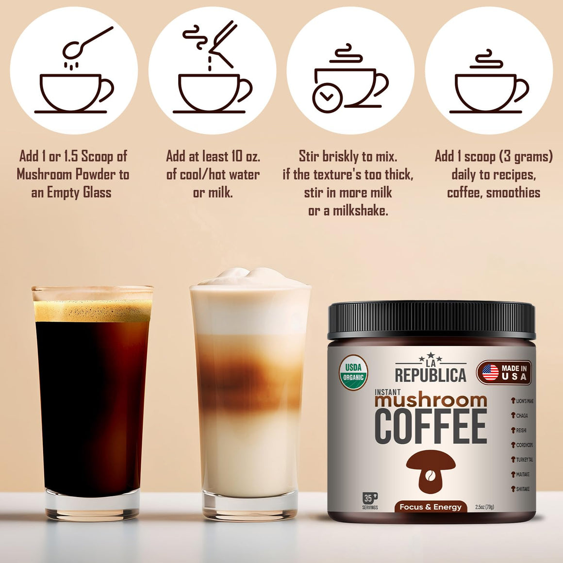 Instant 7 Mushroom Coffee -  La Republica