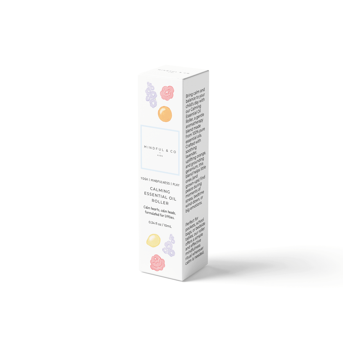 Calming Essential Oil Roller packaged in a beautifully designed box for kids' aromatherapy.