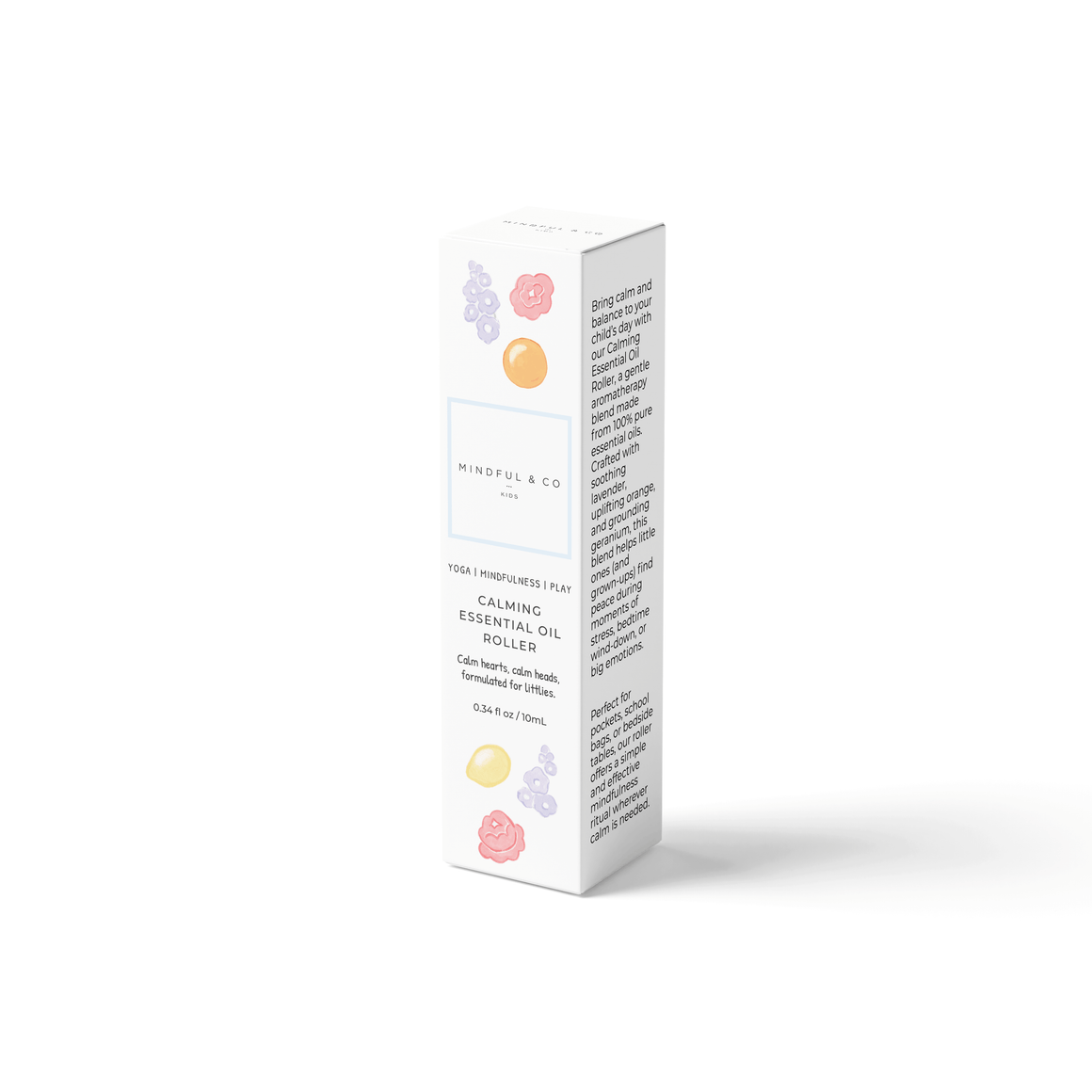 Calming Essential Oil Roller packaged in a beautifully designed box for kids' aromatherapy.