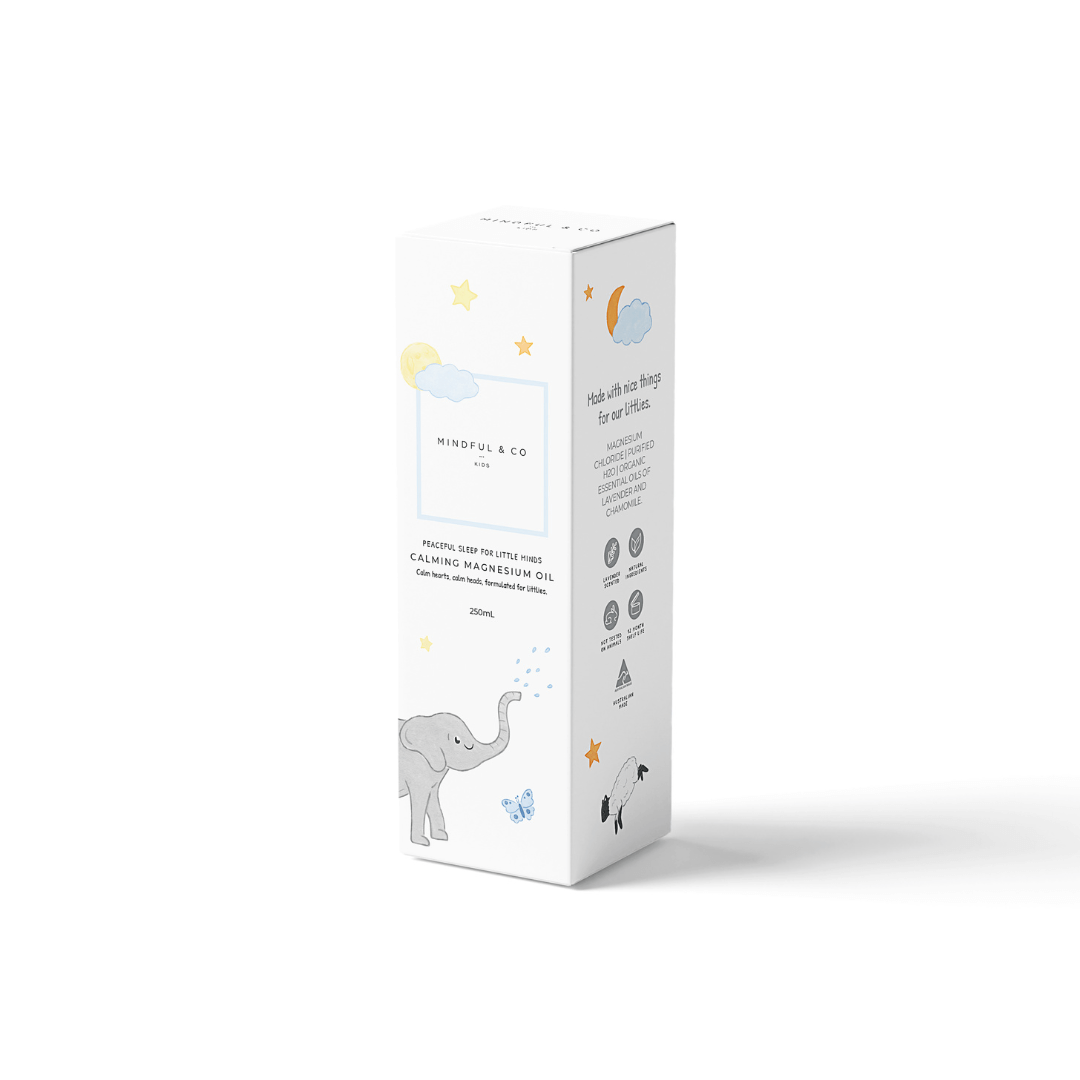 Product packaging with illustrations of an elephant and a moon on a white background
