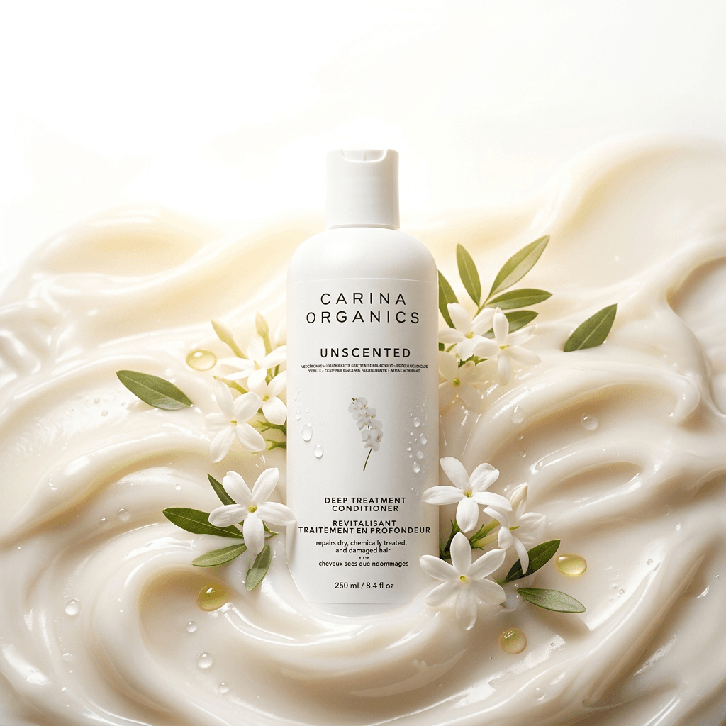 Carina Organics Unscented product with floral elements on a white background