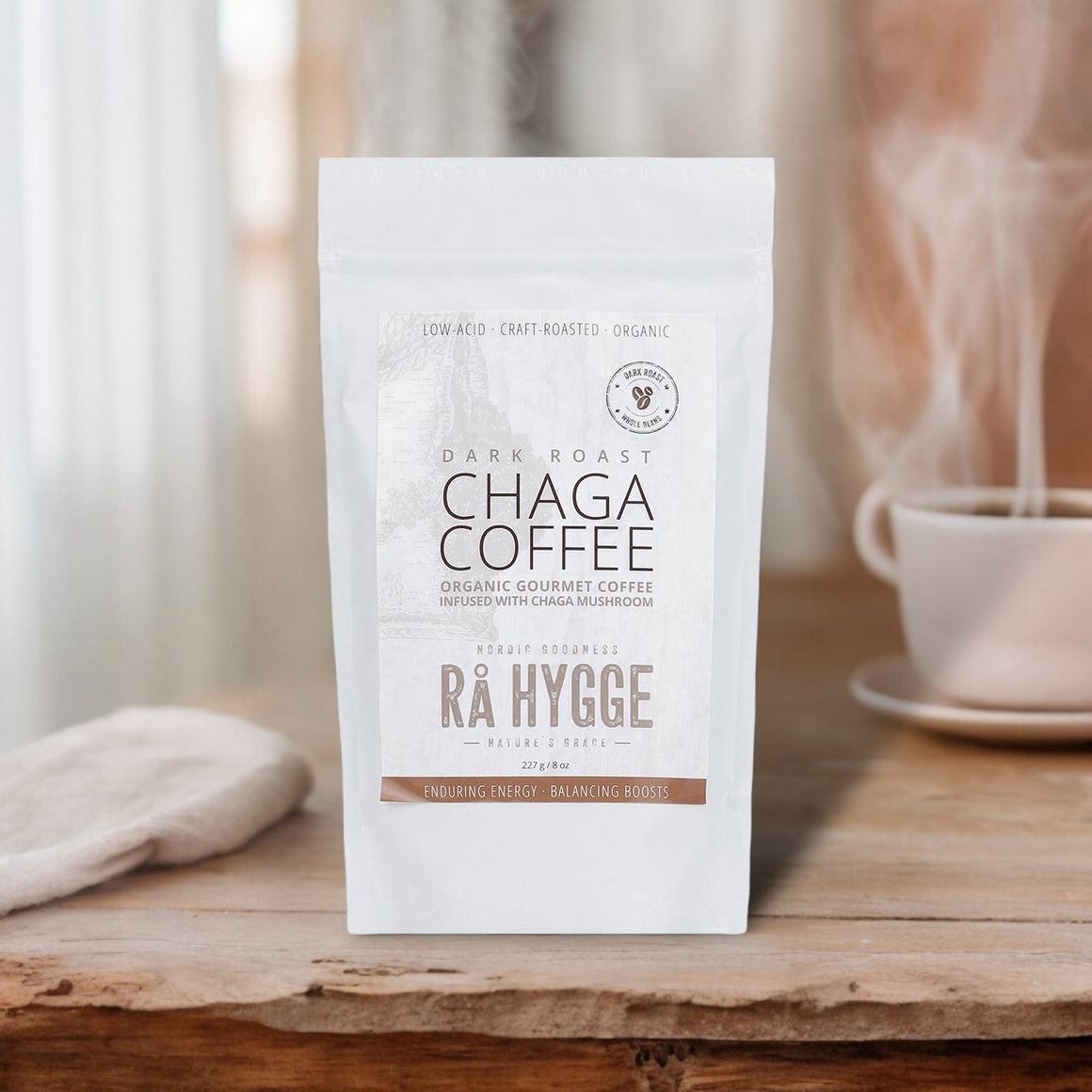 Chaga Mushroom Low Acid Filter Ground Coffee 8oz 227g - Ra Hygge