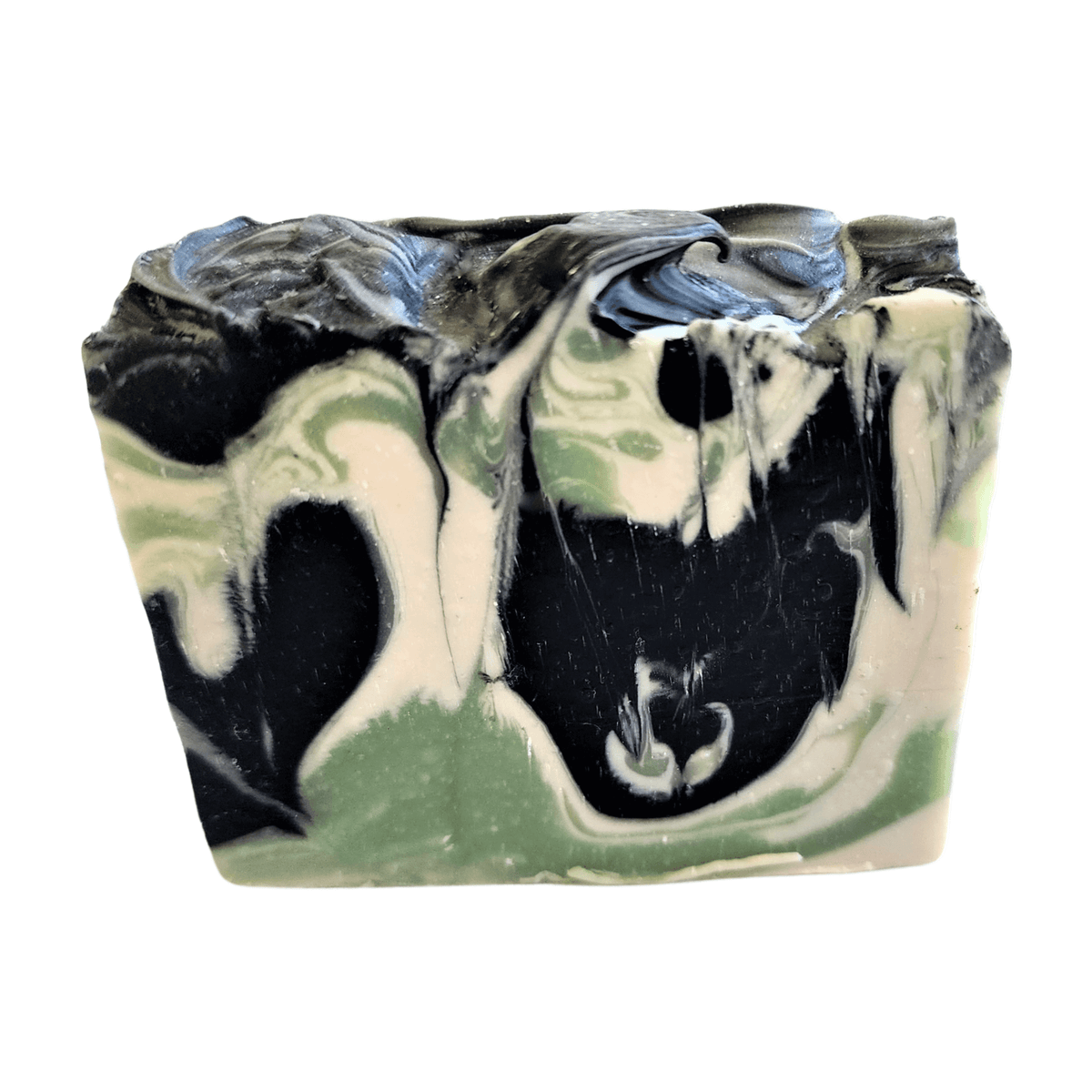 Charcoal Mint Soap Bar - Soap Boutique, a handcrafted soap with a bold black and green swirled design, perfect for cleansing skin.