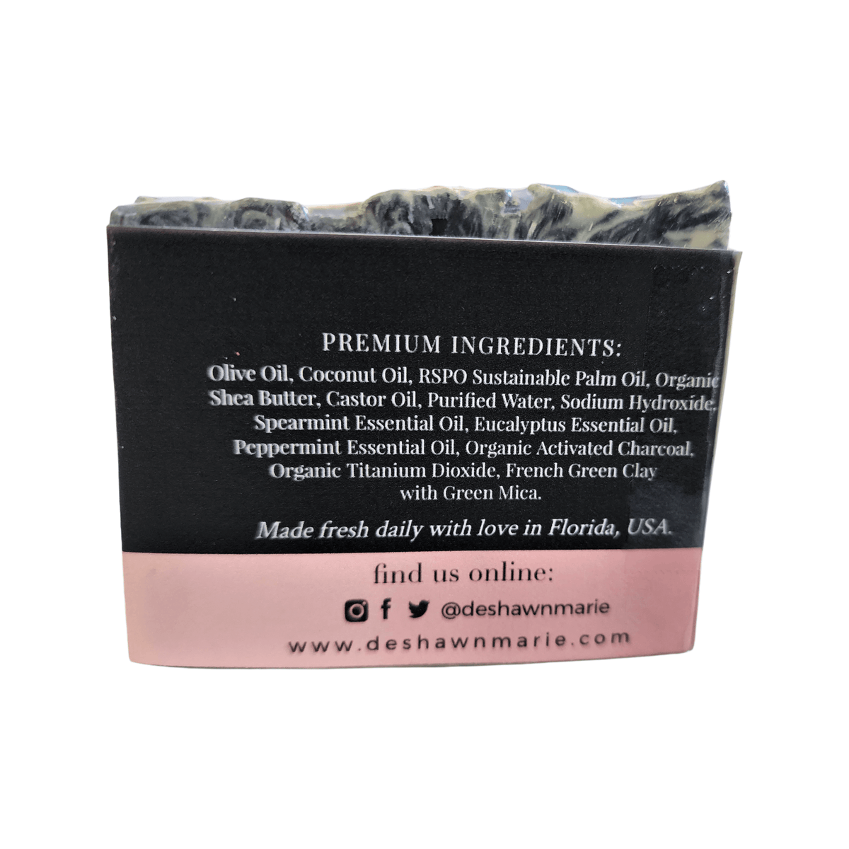 Charcoal Mint Soap Bar - Soap Boutique ingredients list on the packaging includes essential oils and activated charcoal.