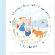 Charlie's Mindful Adventures By The Sea children's book cover with a girl, dog, and seaside scenery.