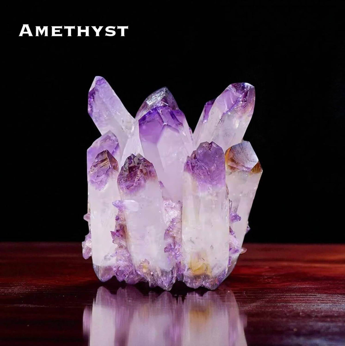 Cluster Crystal Rock Stones Display showcasing a beautiful amethyst crystal cluster with unique formations.