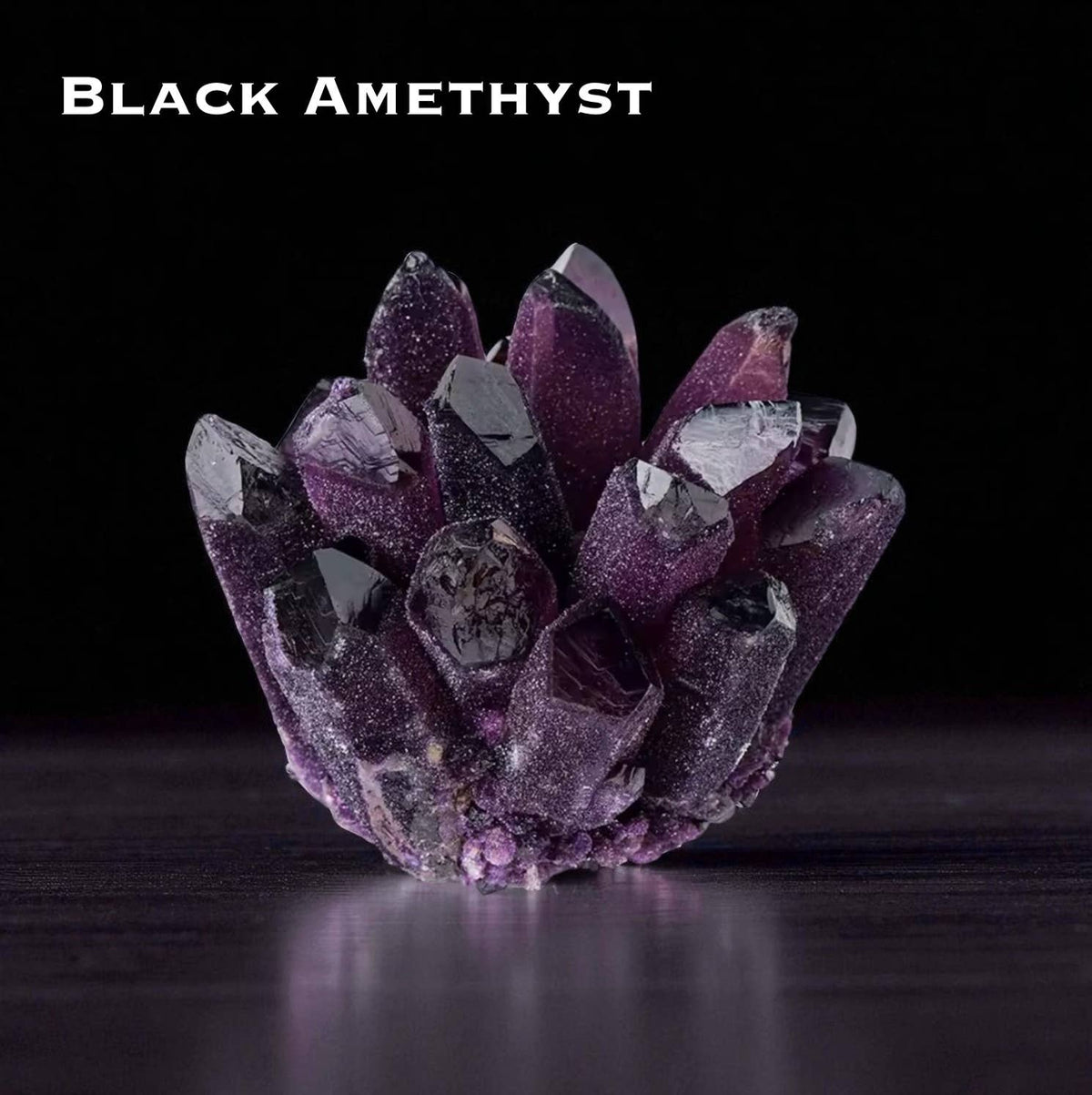 Cluster Crystal Rock Stones Display featuring a stunning Black Amethyst crystal cluster with unique textures.