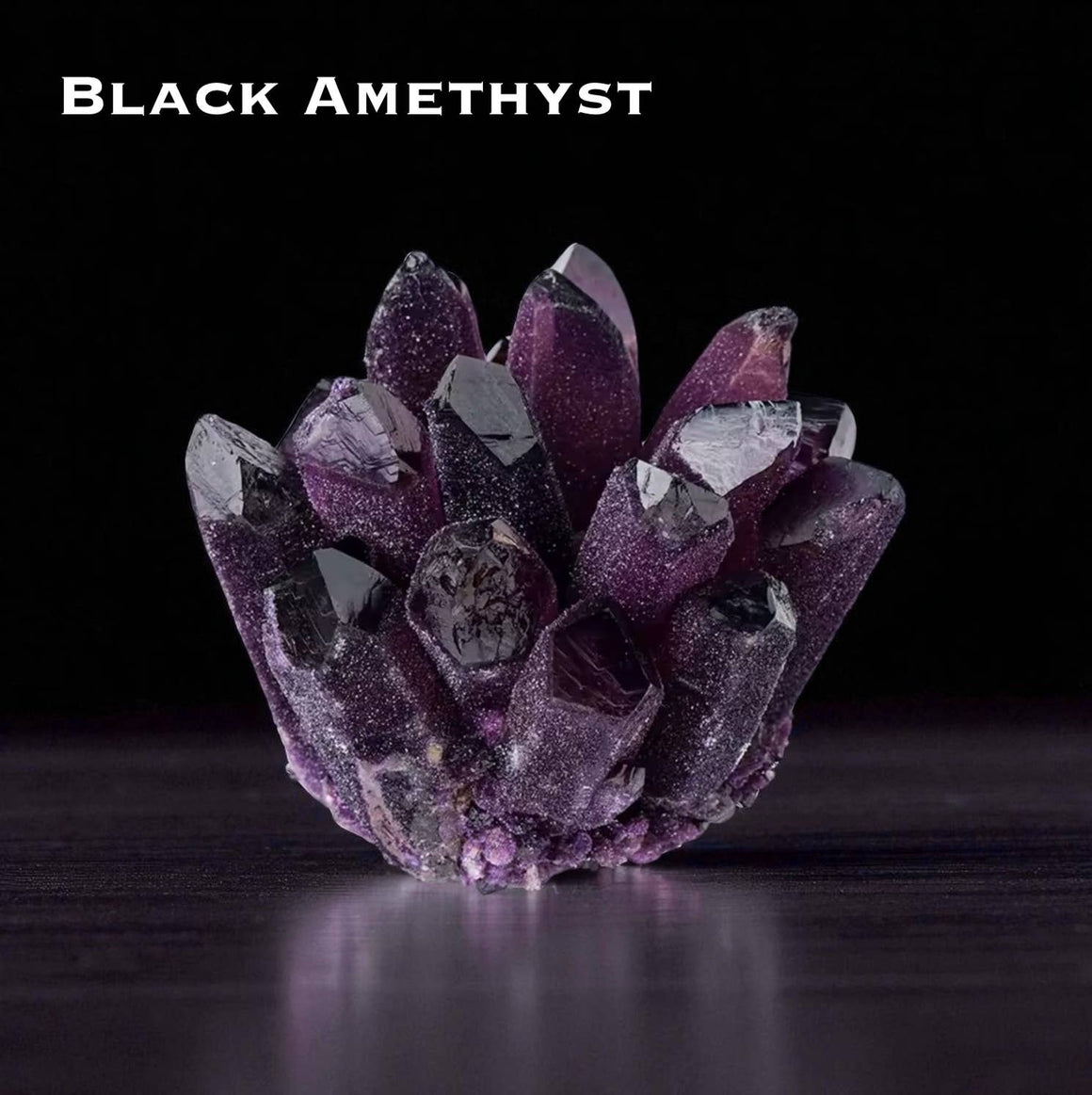Cluster Crystal Rock Stones Display featuring a stunning Black Amethyst crystal cluster with unique textures.
