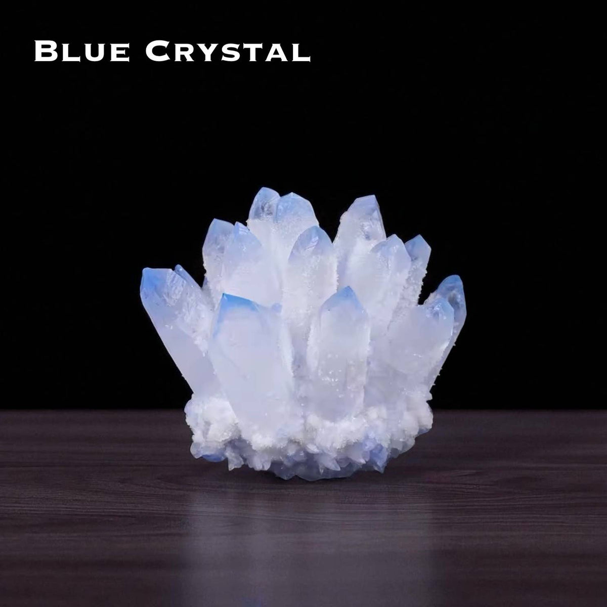 Cluster Crystal Rock Stones Display featuring a stunning blue crystal cluster with unique textures and formations.