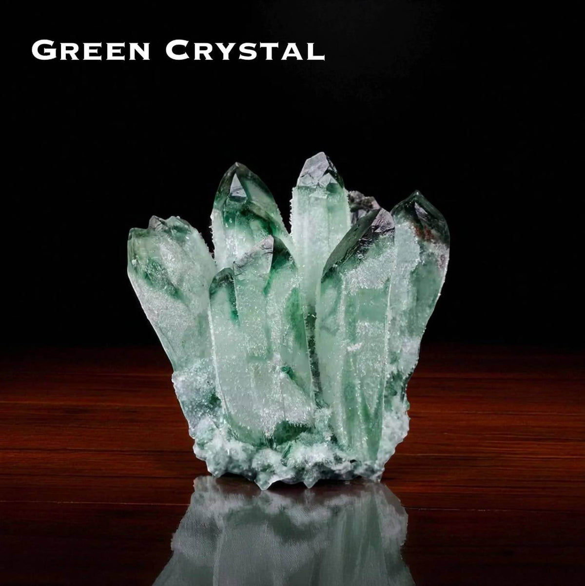 Cluster Crystal Rock Stones Display showcasing a beautiful green crystal cluster with unique formations.