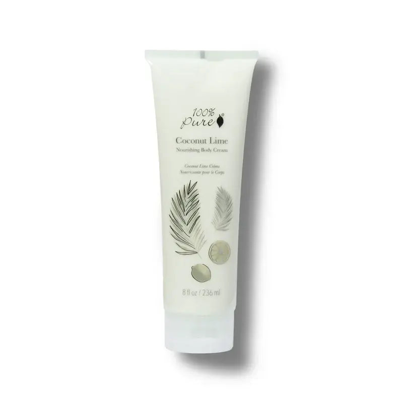 Tube of 100% Pure Coconut Lime body cream on a white background