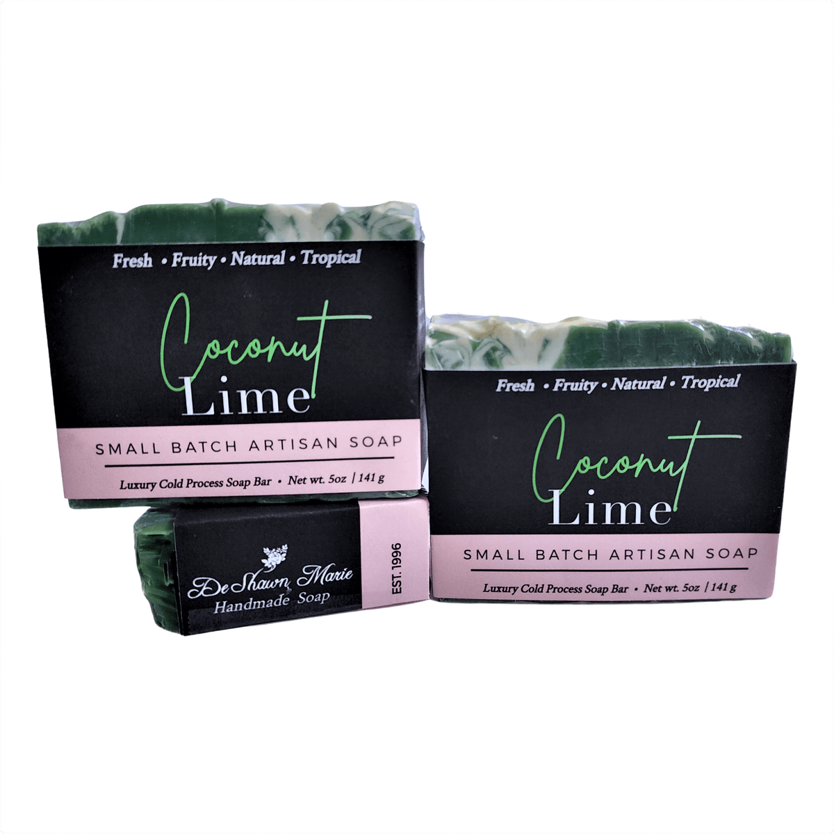 Coconut Lime Bar Soap - Soap Boutique, artisan soap bars stacked, tropical scented luxury soap.