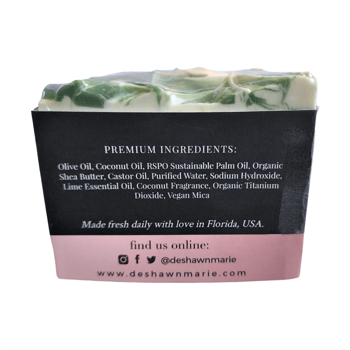 Coconut Lime Bar Soap -  Soap Boutique premium ingredients listing on back of bar soap packaging.