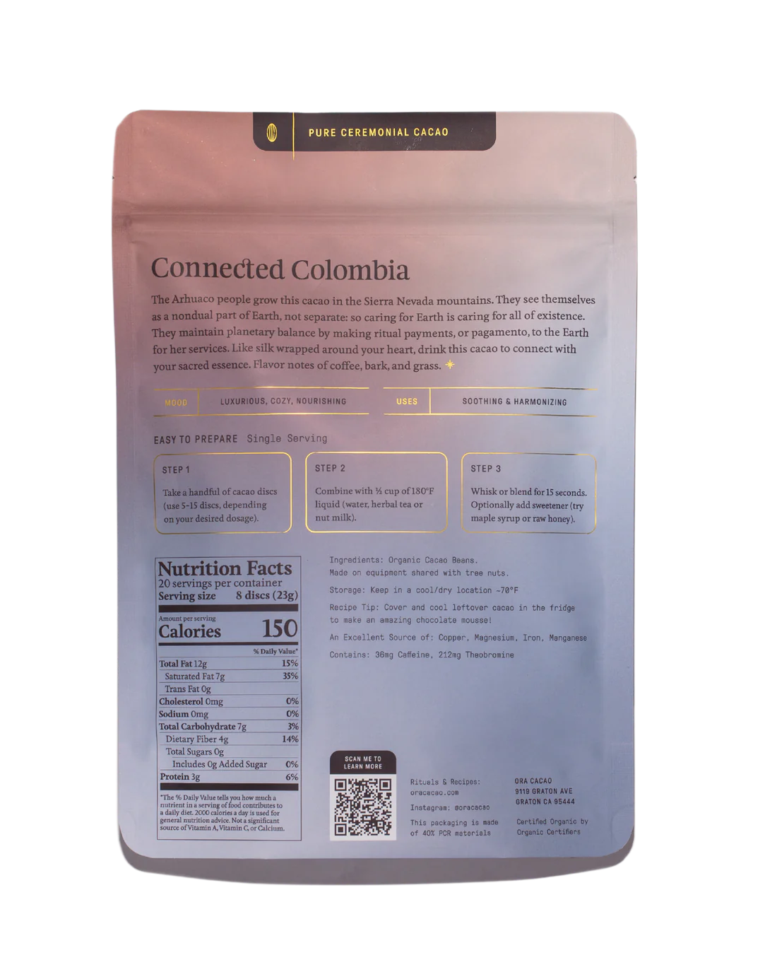 Connected Colombia - 100% Pure Organic Ceremonial Cacao