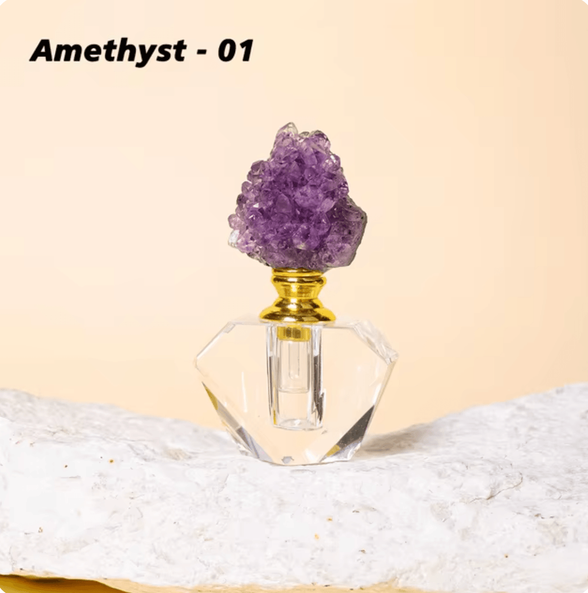 Crystal Gem Stone Essential Oil Bottle featuring beautiful amethyst gemstone design.