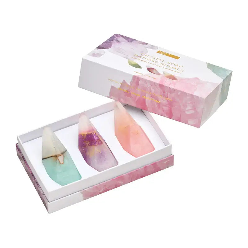 Crystal Soap Bathing Rituals | 3 Pack (Aquamarine + Amethyst + Rose Quartz)