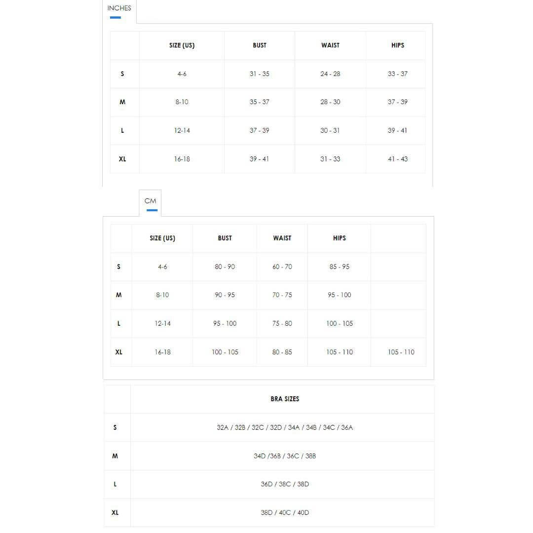 Size chart for DEVOTION Pink Body Hot Sexy Lingerie Set, including bust, waist, hip measurements and bra sizes.
