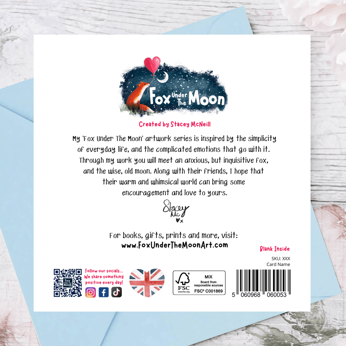 Back of Darkness Greeting Card by Fox Under The Moon featuring artwork and details by Stacey McNeill.