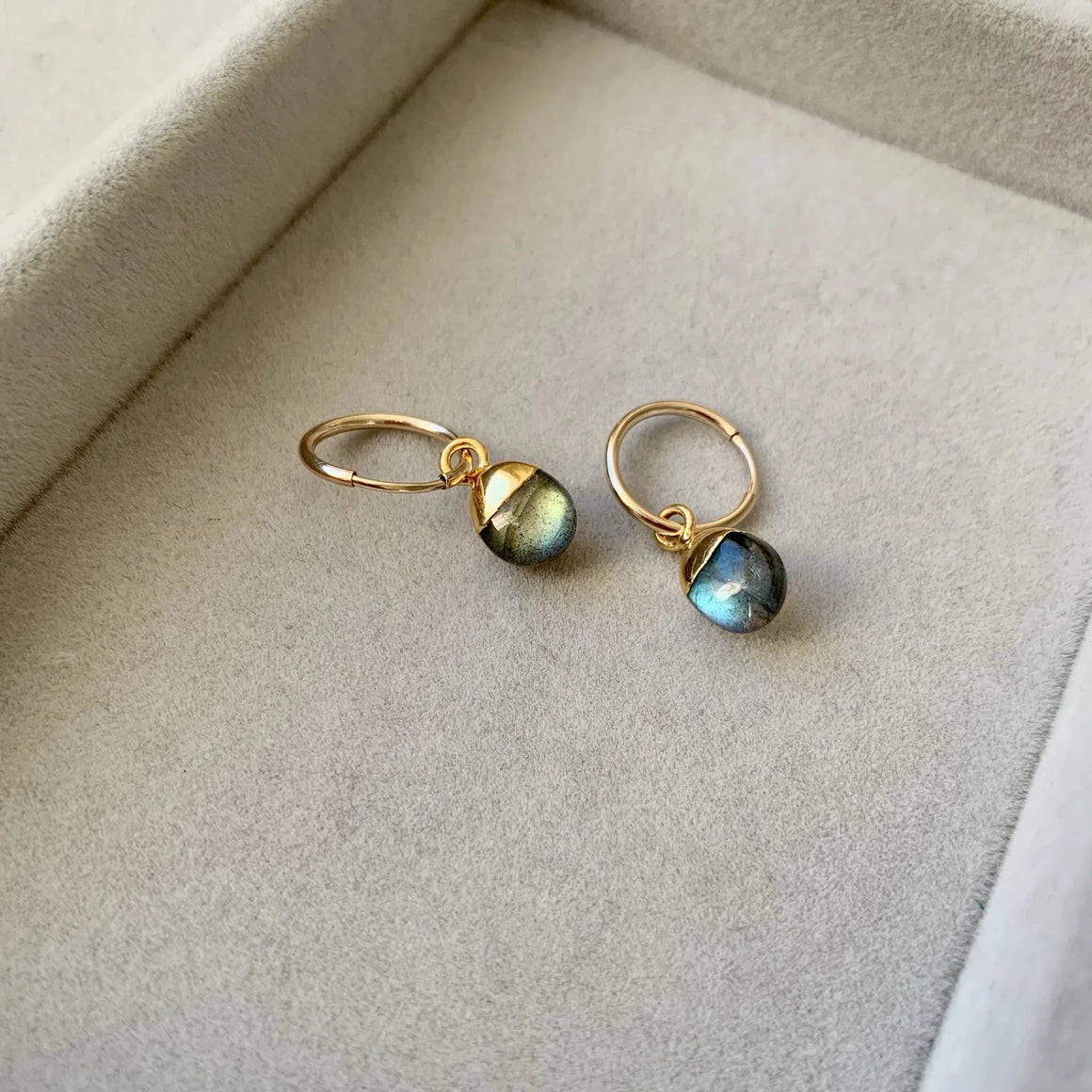 Labradorite Tiny Tumbled Hoop Earrings - Adventure (Gold Plated)