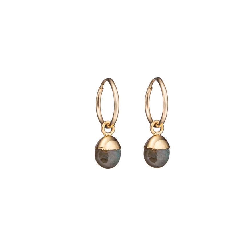 Labradorite Tiny Tumbled Hoop Earrings - Adventure (Gold Plated)