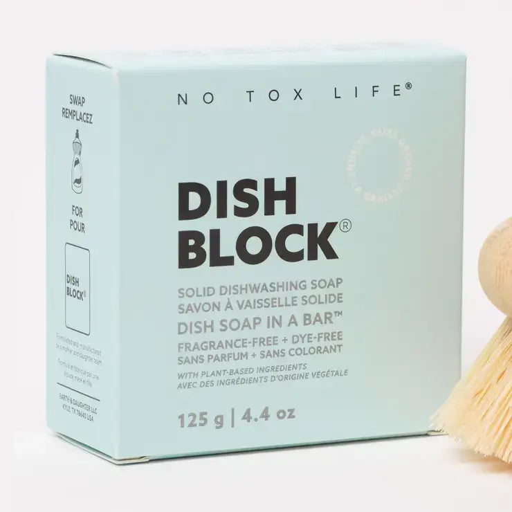 Box of No Tox Life Dish Block solid dishwashing soap on a white background