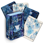 Divine Tea Time inspiration cards with blue floral designs on a white background