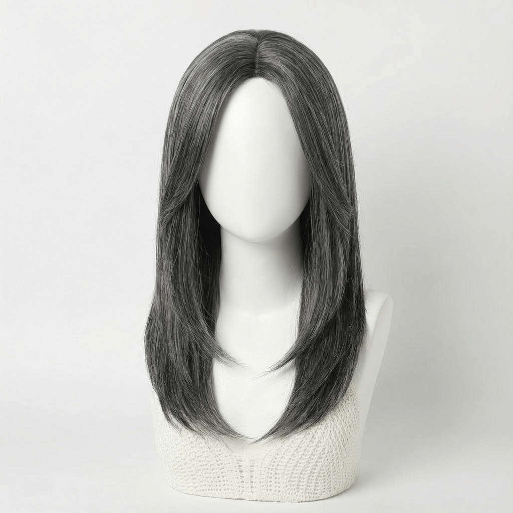 Dixie Dark Grey Layered Wig showcasing a sophisticated shoulder-length style with subtle dimension.