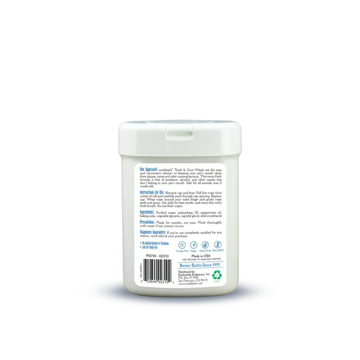 Dogs & Cats Tooth & Gum Wipes Earthbath - 25's